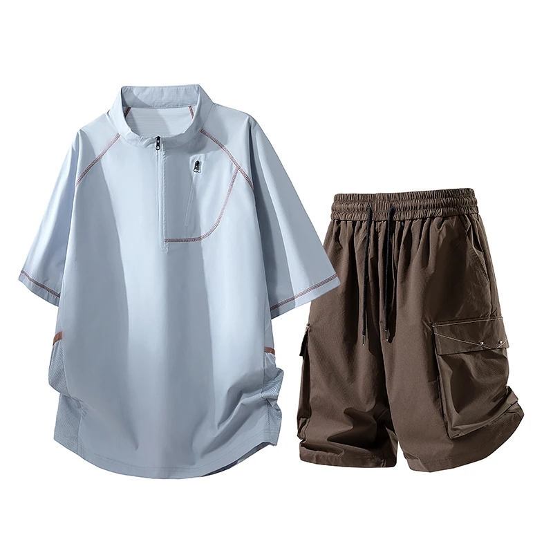 Men's T-Shirt Set Summer Fashion Short Sleeve Zipper Neck 【Top +5-Point Pants】 Comfortable Versatile Daily Outing Casual Suit
Men's T-Shirt Set Summer Fashion Short Sleeve Zipper Neck 【Top +5-Point Pants】 Comfortable Versatile Daily Outing Casual Suit