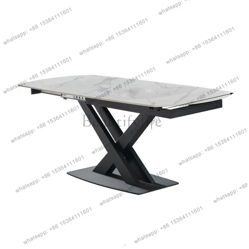 Italian minimalist light luxury multi-functional rock slab dining table combination rectangular telescopic rotating dining table