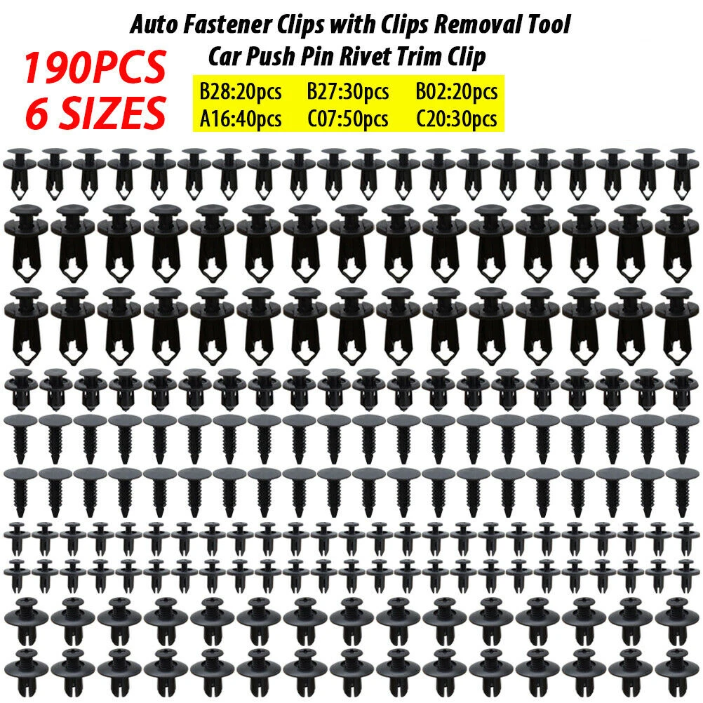 190 Pcs/6 Sizes Auto Universal Fastener Plastic Fastener Rivet Push Pin Rivet Trim Clips Kit New
190 Pcs/6 Sizes Auto Universal Fastener Plastic Fastener Rivet Push Pin Rivet Trim Clips Kit New
