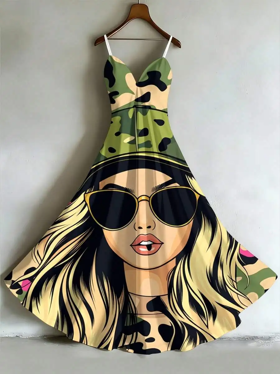 Womens V-Neck Spaghetti Strap Maxi Dress With 3D Camo Pop Art Portrait Print
Womens V-Neck Spaghetti Strap Maxi Dress With 3D Camo Pop Art Portrait Print
