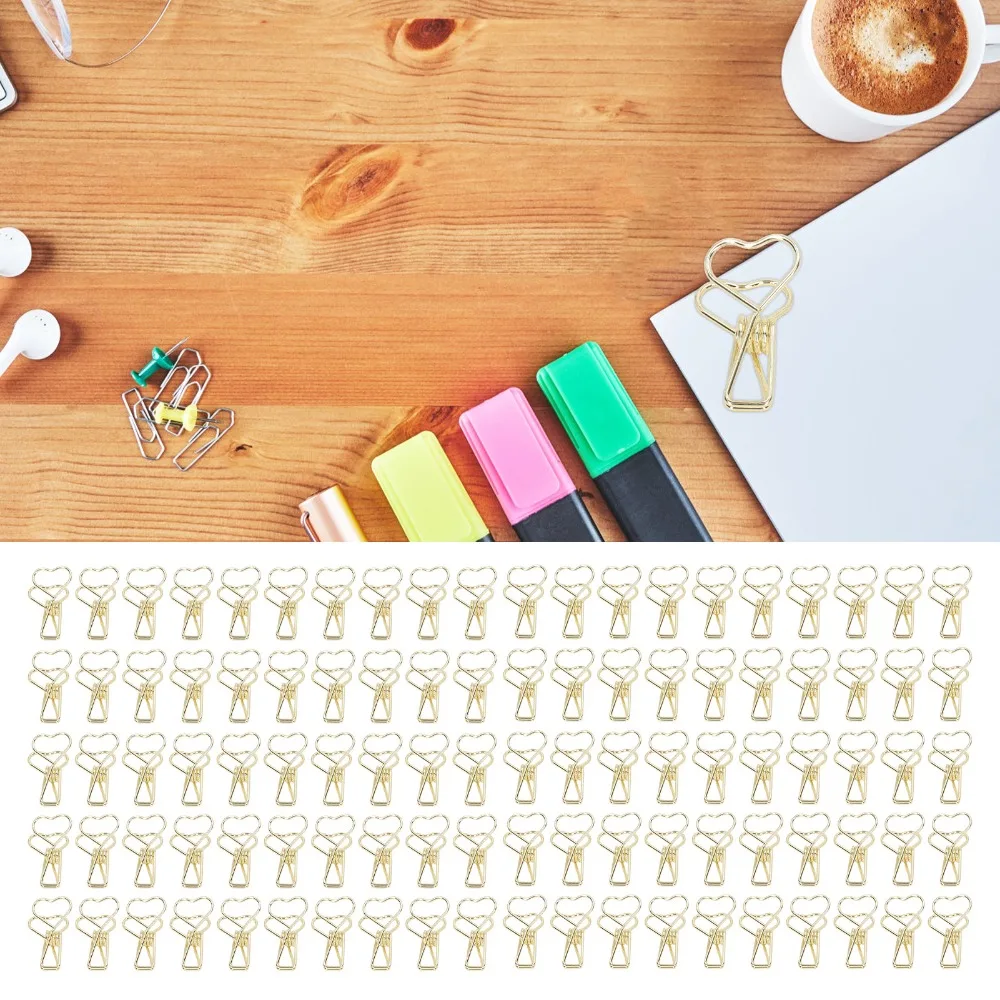 100Pcs Gold / Silver Binder Clips Heart Style Iron Small Binder Clips Long Tail Shape Multipurpose Fun Binder Clips
100Pcs Gold / Silver Binder Clips Heart Style Iron Small Binder Clips Long Tail Shape Multipurpose Fun Binder Clips