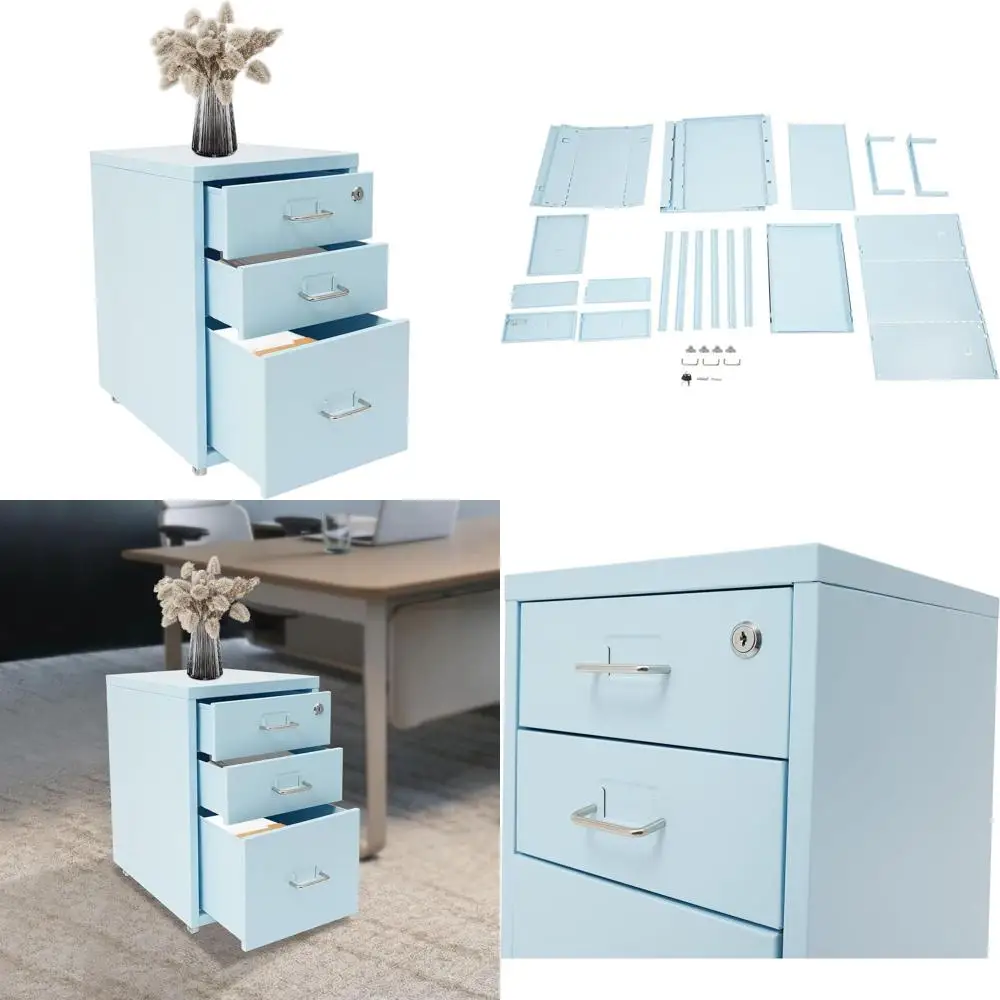 Portable 3-Drawer Metal File Cabinet with Lock, Compact Rolling Storage for Desks
Portable 3-Drawer Metal File Cabinet with Lock, Compact Rolling Storage for Desks