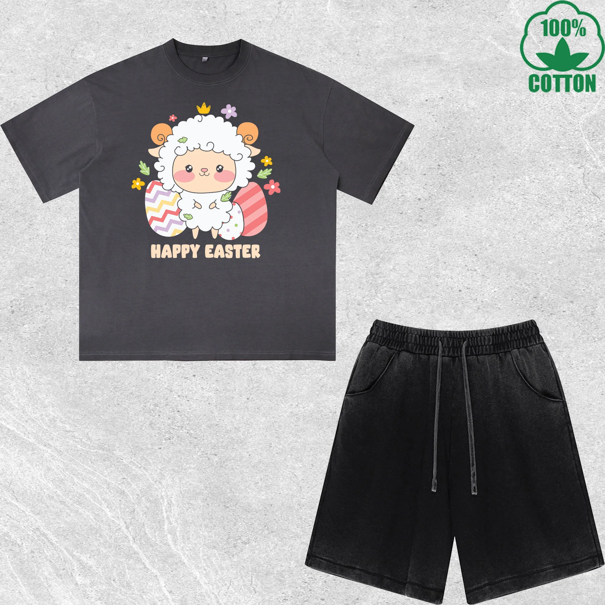 Chibi Easter Cute Lamb Printed Dirty Wash T-Shirt Shorts Set Multicolor Combo Loose Trendy Fashionable 100%Cotton
Chibi Easter Cute Lamb Printed Dirty Wash T-Shirt Shorts Set Multicolor Combo Loose Trendy Fashionable 100%Cotton