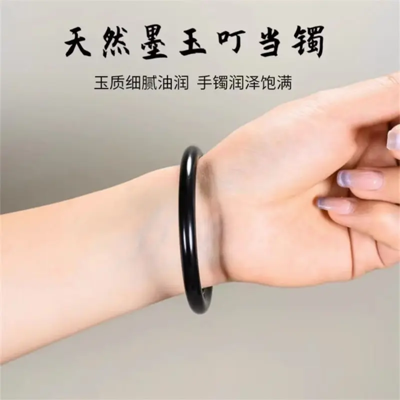 Jingle bracelet Hetian jade ink jade thin round strip women's jade bracelet pure handicraft black suet 
Jingle bracelet Hetian jade ink jade thin round strip women's jade bracelet pure handicraft black suet