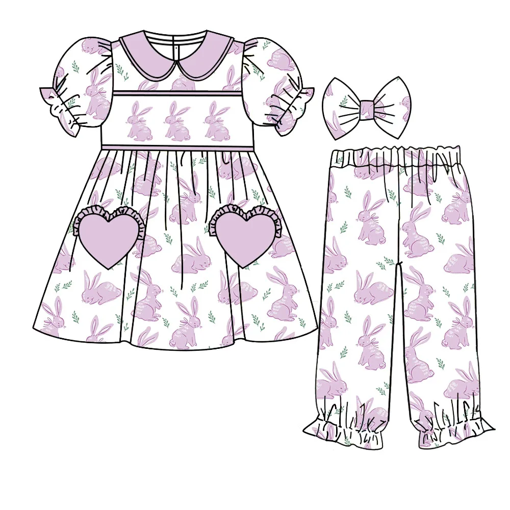 Easter Cute Rabbit Print Kids Sleepwear Set 2-Piece Pajamas Loungewear with Dress/Pants Design Heart Pocket Bow Decoration
Easter Cute Rabbit Print Kids Sleepwear Set 2-Piece Pajamas Loungewear with Dress/Pants Design Heart Pocket Bow Decoration
