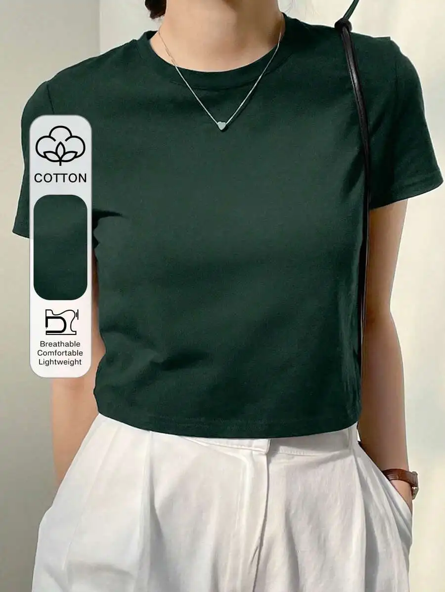 Solid Crew Neck Crop Tee Breathable Cotton Top Preppy Business Casual Women Summer
Solid Crew Neck Crop Tee Breathable Cotton Top Preppy Business Casual Women Summer