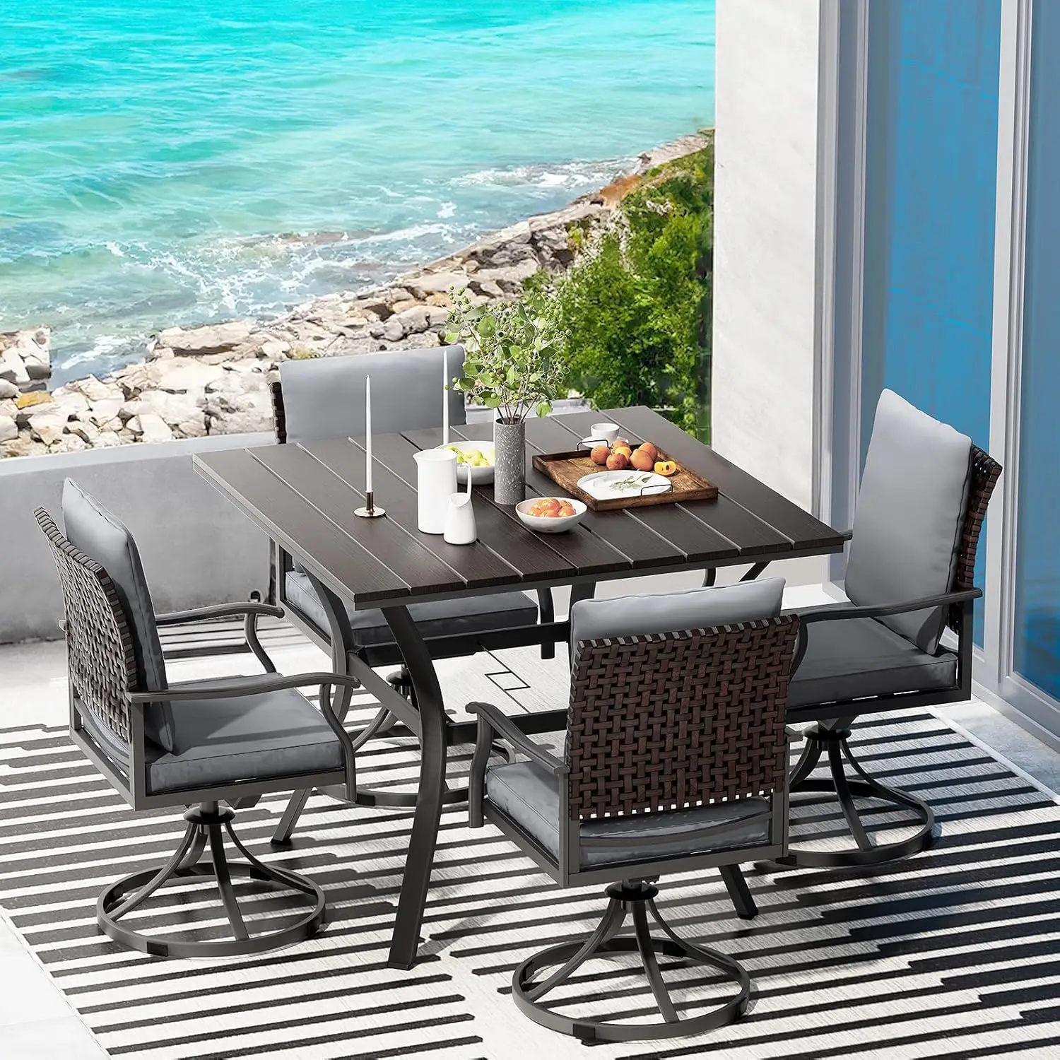 5pc Patio Dining Set 4 Swivel Chairs Round Table Bistro Lawn Garden Deck Backyard, Customized
5pc Patio Dining Set 4 Swivel Chairs Round Table Bistro Lawn Garden Deck Backyard, Customized