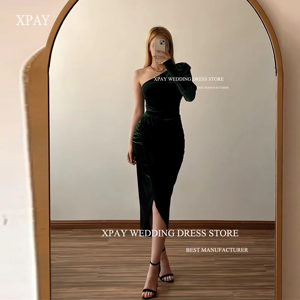 XPAY Vintage Dark Green velvet Party Dresses One Shoulder Long Sleeve Split Tea Length Cocktail Dress Formal Evening Gowns
XPAY Vintage Dark Green velvet Party Dresses One Shoulder Long Sleeve Split Tea Length Cocktail Dress Formal Evening Gowns