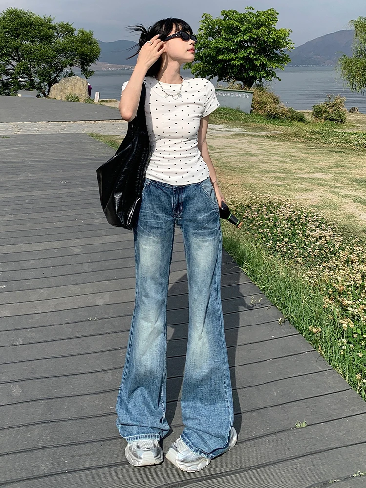 Low Waist Bell Bottom Denim Jeans Women's Straight Leg Floor Length Pants Retro American Style Slimming Hot Girl Summer Wear
Low Waist Bell Bottom Denim Jeans Women's Straight Leg Floor Length Pants Retro American Style Slimming Hot Girl Summer Wear