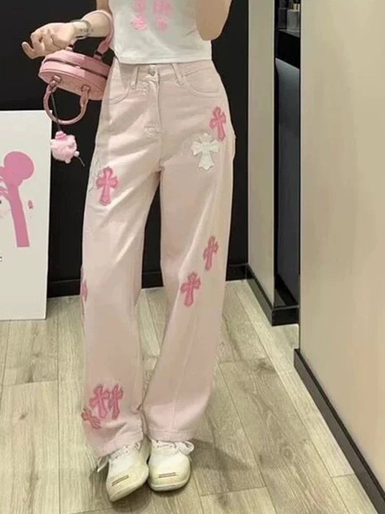 Y2K розовые джинсы женские тяжелая промышленность перекрестная кожа эмблема вышитые широкие брюки с высокой талией прямые свободные летние модные
Y2K розовые джинсы женские тяжелая промышленность перекрестная кожа эмблема вышитые широкие брюки с высокой талией прямые свободные летние модные