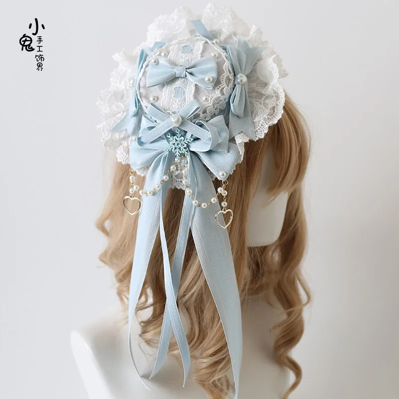 Elegant Lolita Mini Top Hat Hair Clip, Pastel Blue Lace Bow Pearl Chain Victorian Style Headwear for Women Girls KC
Elegant Lolita Mini Top Hat Hair Clip, Pastel Blue Lace Bow Pearl Chain Victorian Style Headwear for Women Girls KC