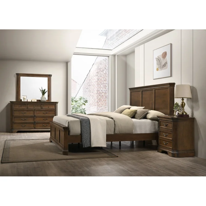 King Size Wood Panel Bed Set with Dresser, Mirror, and Nightstand
King Size Wood Panel Bed Set with Dresser, Mirror, and Nightstand