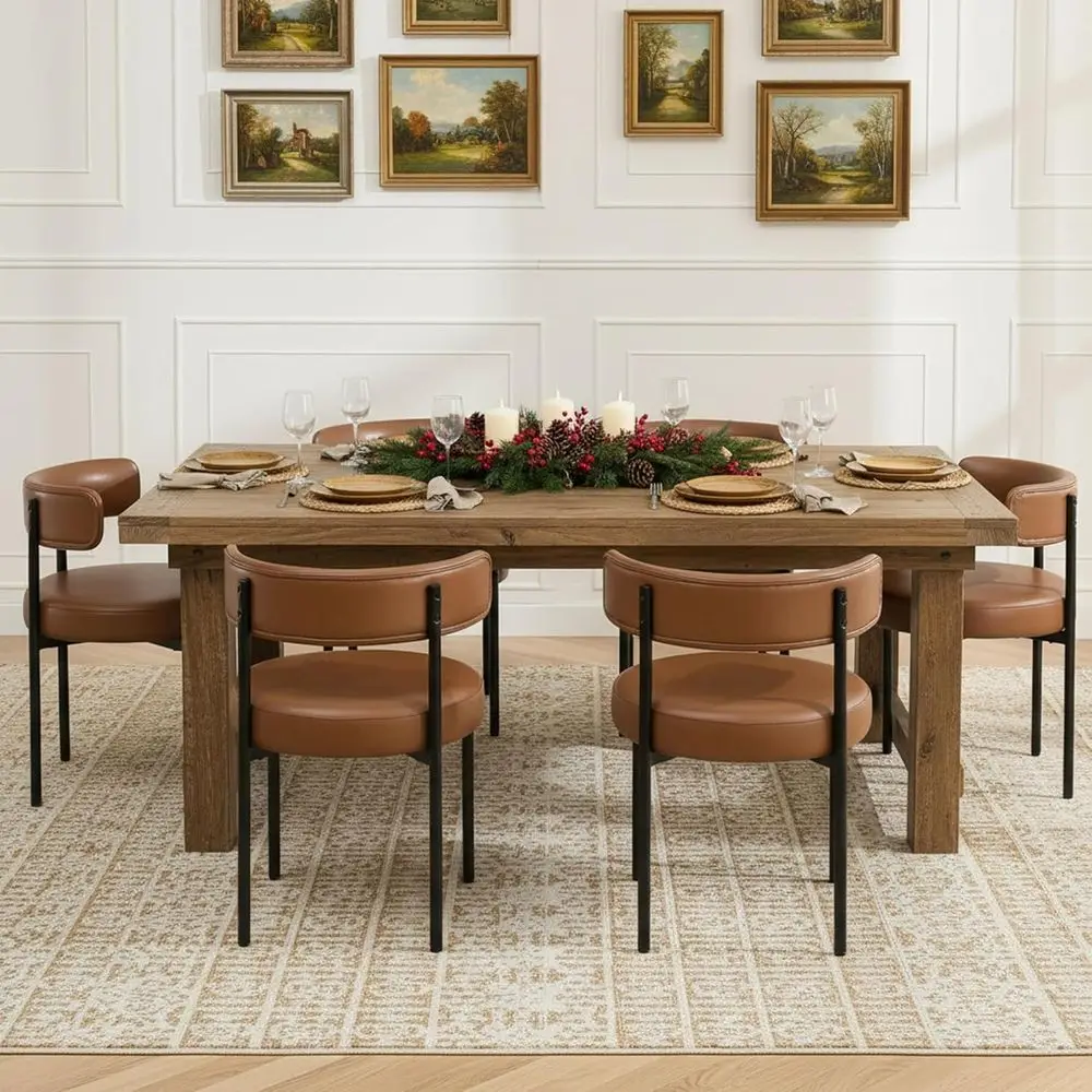 6-Piece Modern Barrel Backrest Upholstered Brown Dining Chairs Set for Kitchen or Restaurant
6-Piece Modern Barrel Backrest Upholstered Brown Dining Chairs Set for Kitchen or Restaurant