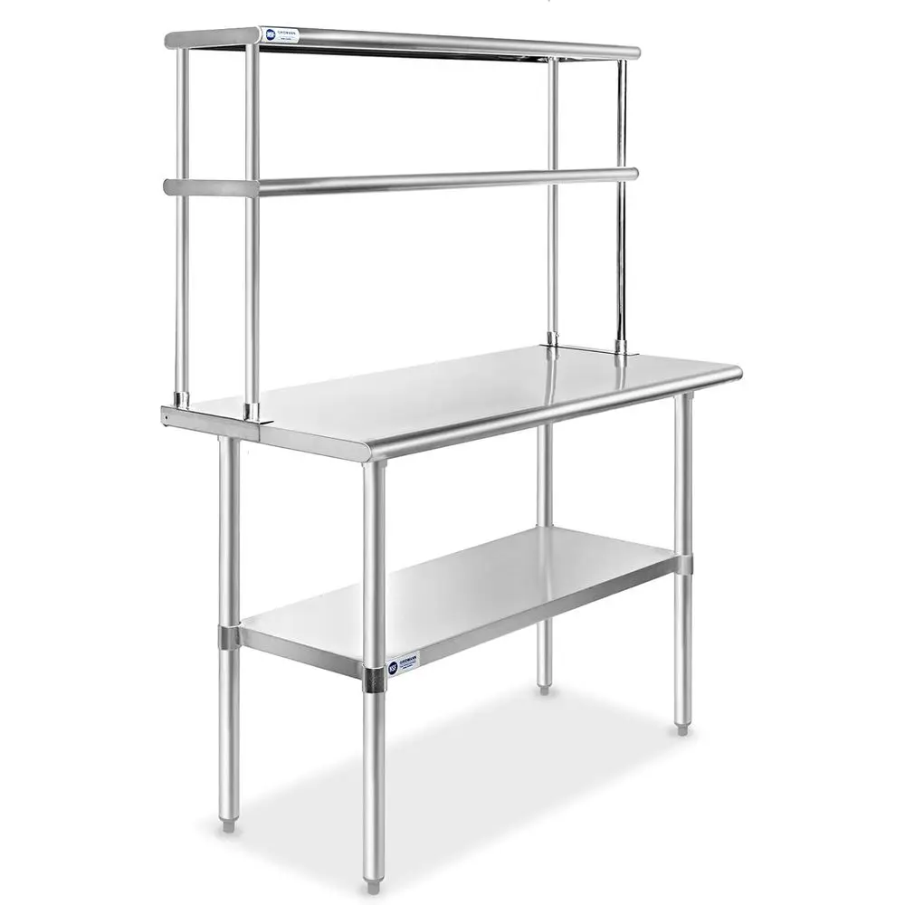 Stainless Steel Commercial Kitchen Prep & Work Table Plus A 2 Tier Shelf - 48 in. x 12 in.
Stainless Steel Commercial Kitchen Prep & Work Table Plus A 2 Tier Shelf - 48 in. x 12 in.