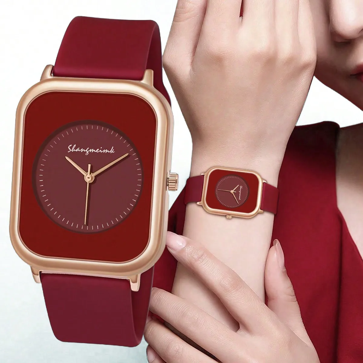 Женские минималистичные прямоугольные кварцевые часы с красным силиконовым ремешком
Женские минималистичные прямоугольные кварцевые часы с красным силиконовым ремешком
