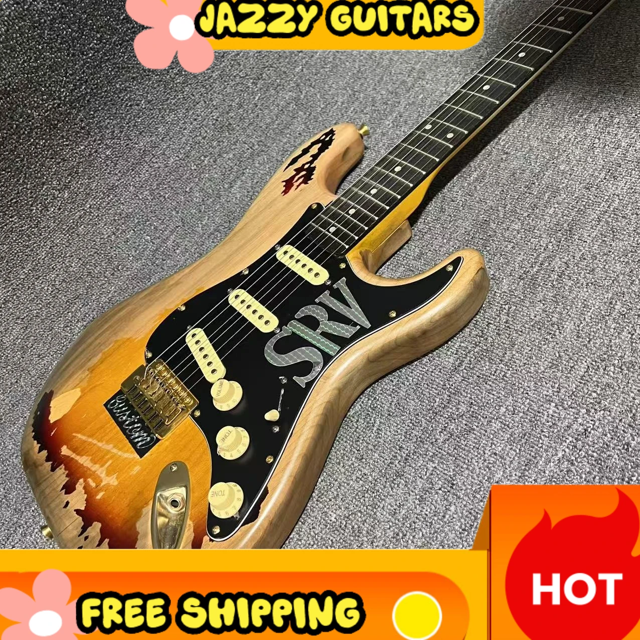 Vintage Sunburst SRV Style ST Electric Guitar SSS Pickups Gold Tremolo Bridge Alder Body Rosewood Neck Blues Rock Free Shipping
Vintage Sunburst SRV Style ST Electric Guitar SSS Pickups Gold Tremolo Bridge Alder Body Rosewood Neck Blues Rock Free Shipping