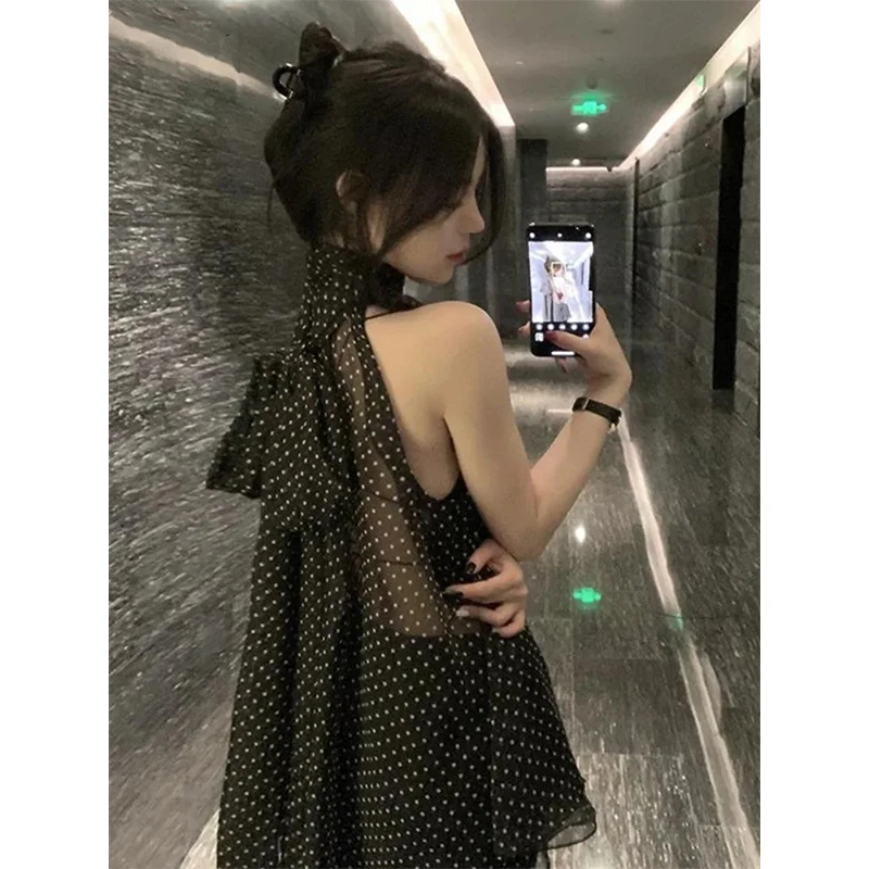 Elegant Polka Dots Shirts Women Korean Sheer Halter Bandage Chiffon Blouses Summer Ladies Fashion Print Casual Design Tops
Elegant Polka Dots Shirts Women Korean Sheer Halter Bandage Chiffon Blouses Summer Ladies Fashion Print Casual Design Tops