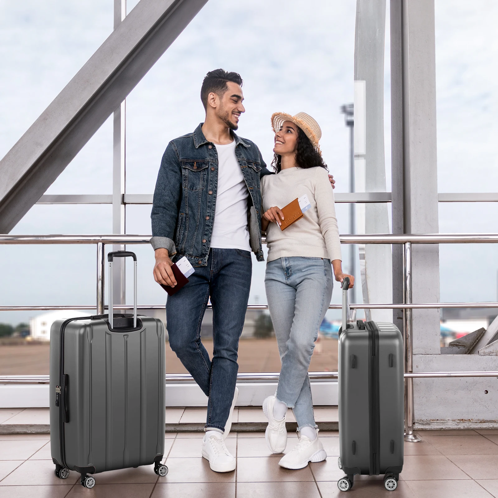 3-in-1 suitcase vertical stripes trolley case 20in 24in 28in ABS PC classic color 02-dark gray Portable Suitcase cube storage 
3-in-1 suitcase vertical stripes trolley case 20in 24in 28in ABS PC classic color 02-dark gray Portable Suitcase cube storage