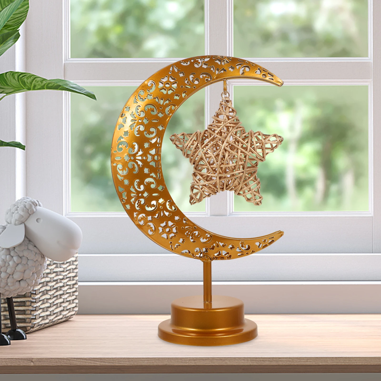 3D Moon Shaped Table Lamp Gold Metal Rattan Decorative Light for Bedroom Home Muslim Eid Night Light Small Portable Gold
3D Moon Shaped Table Lamp Gold Metal Rattan Decorative Light for Bedroom Home Muslim Eid Night Light Small Portable Gold