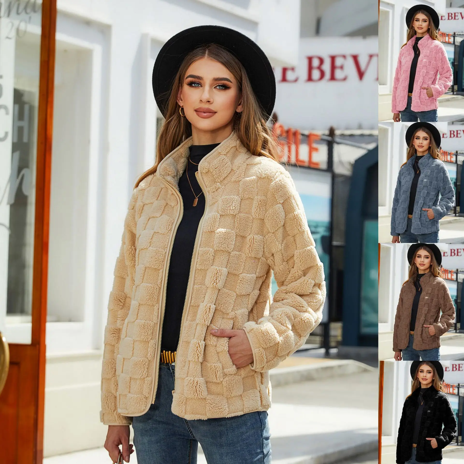 Autumn/Winter New Women's Long Sleeve Cardigan Zipper Loose Solid Checkered Plush Coat
Autumn/Winter New Women's Long Sleeve Cardigan Zipper Loose Solid Checkered Plush Coat
