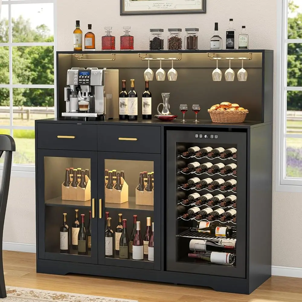 53 Wide Mini Ridge Space Large Coffee Bar Cabinet with LED Lights, Outlets, and Glass Door for Home Liquor Storage in Living, Di
53 Wide Mini Ridge Space Large Coffee Bar Cabinet with LED Lights, Outlets, and Glass Door for Home Liquor Storage in Living, Di