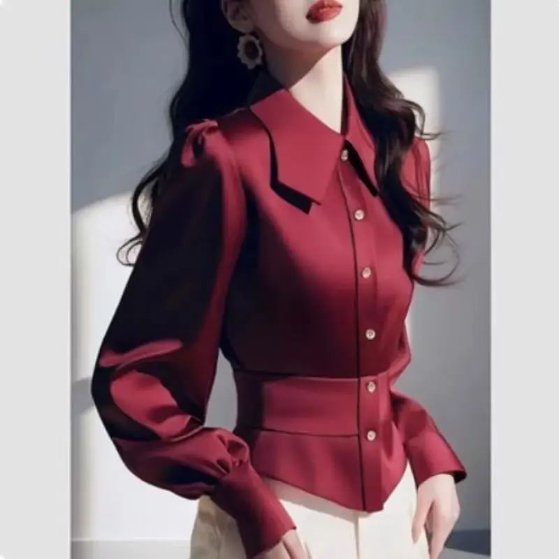 Spring Fashion All-match Satin Corset Long Sleeve Shirts Ladies Temperament Solid Color Buttons Irregular Slim Blouse Women's
Spring Fashion All-match Satin Corset Long Sleeve Shirts Ladies Temperament Solid Color Buttons Irregular Slim Blouse Women's
