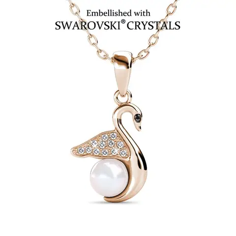 Daisini Swan Pendant Necklace with Swarovski Crystal Pearl Elegant Jewelry for Women Anniversary Valentine Birthday Gift