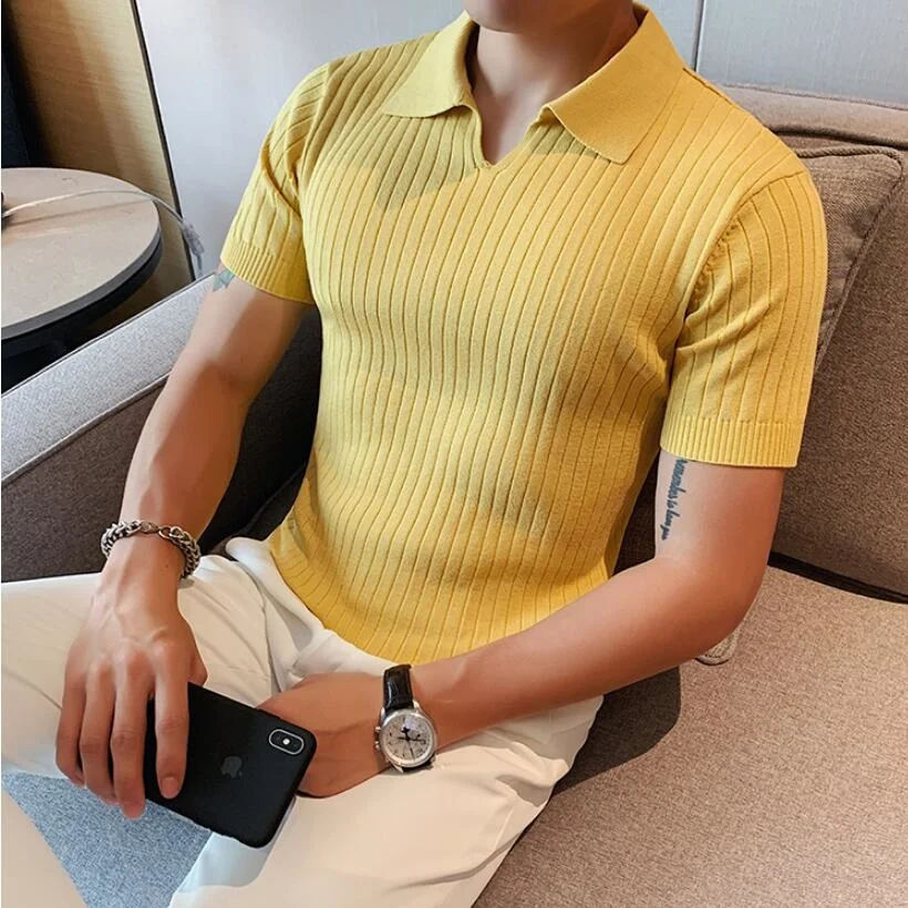2023 British Style Men's Summer Casual Short Sleeves Polo Shirts/Male Slim Fit High Quality Stripe Knitted V-neck Shirts
2023 British Style Men's Summer Casual Short Sleeves Polo Shirts/Male Slim Fit High Quality Stripe Knitted V-neck Shirts