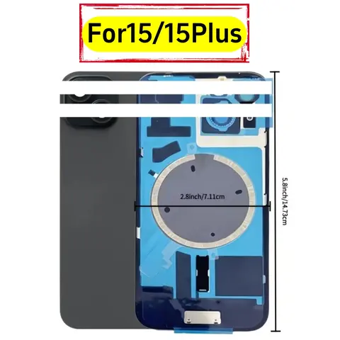 For Iphone 15/15 Plus Back Glass Replacement Part 1PCS Battery Back Door Glass Cover Replacement with Magnets, Brackets