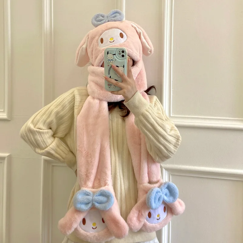 Sanrio аниме Mymelody шарф шапка перчатки набор из трех частей осень-зима сохраняющий тепло шарф с мультяшным рисунком
Sanrio аниме Mymelody шарф шапка перчатки набор из трех частей осень-зима сохраняющий тепло шарф с мультяшным рисунком