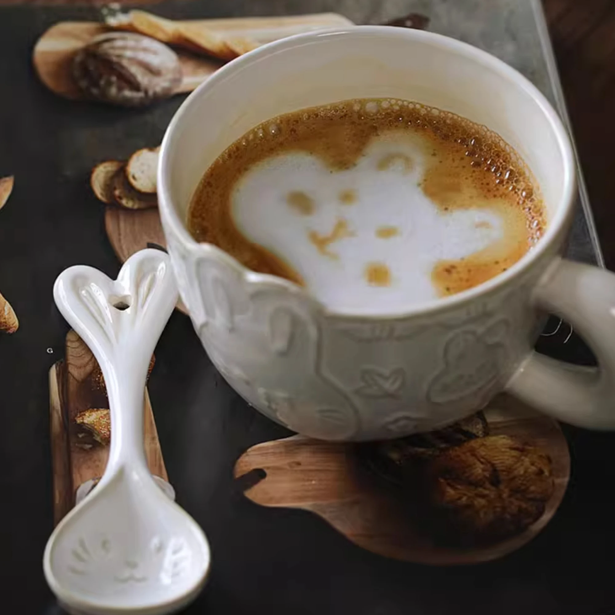 Japanese Cute Style High Temperature Fired Ceramics Handmade Coffee Mug and Spoon Embossing Color Glaze Cartoon Rabbit Pattern
Japanese Cute Style High Temperature Fired Ceramics Handmade Coffee Mug and Spoon Embossing Color Glaze Cartoon Rabbit Pattern