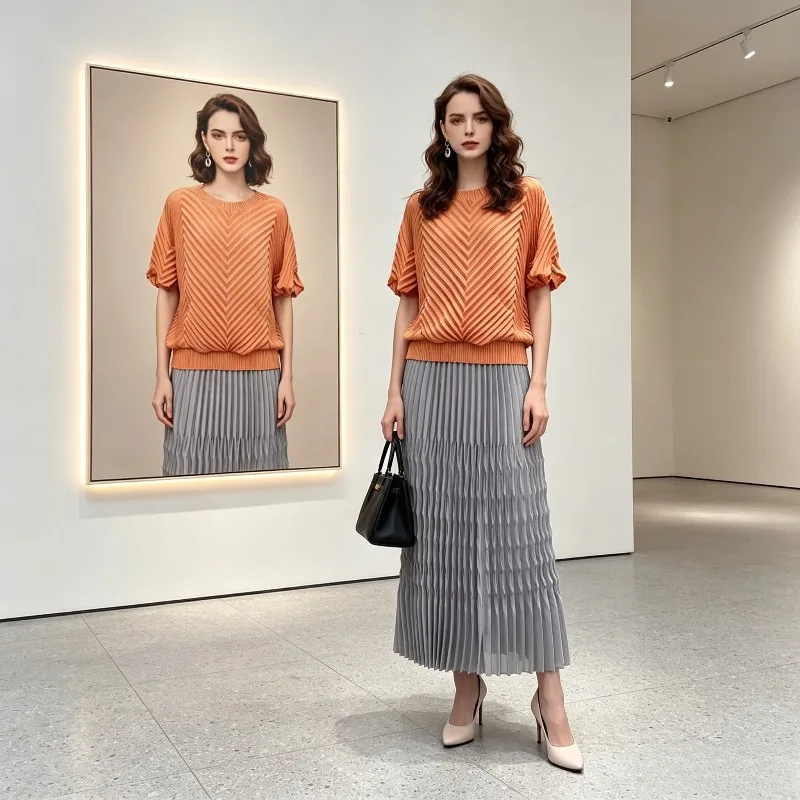 Miyake Pleated Original Short Sleeve 2026 Summer New Loose Elastic Neck Hem Solid Color Pleated Commuter Versatile Top for Women
Miyake Pleated Original Short Sleeve 2026 Summer New Loose Elastic Neck Hem Solid Color Pleated Commuter Versatile Top for Women
