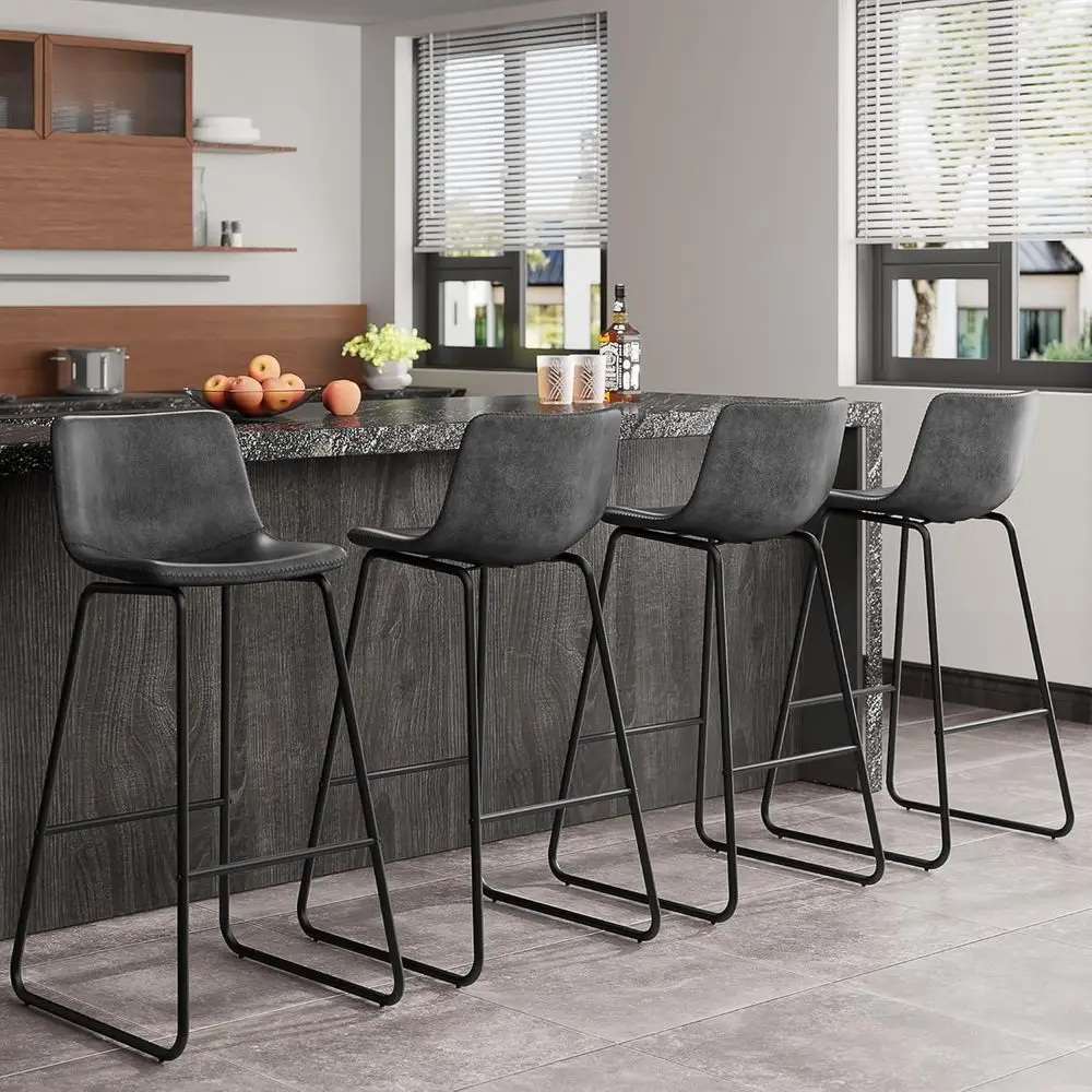 Set of 4 Leather Counter Height Barstools, 30 Grey Stool with Metal Legs and Footrest for Kitchen Island
Set of 4 Leather Counter Height Barstools, 30 Grey Stool with Metal Legs and Footrest for Kitchen Island