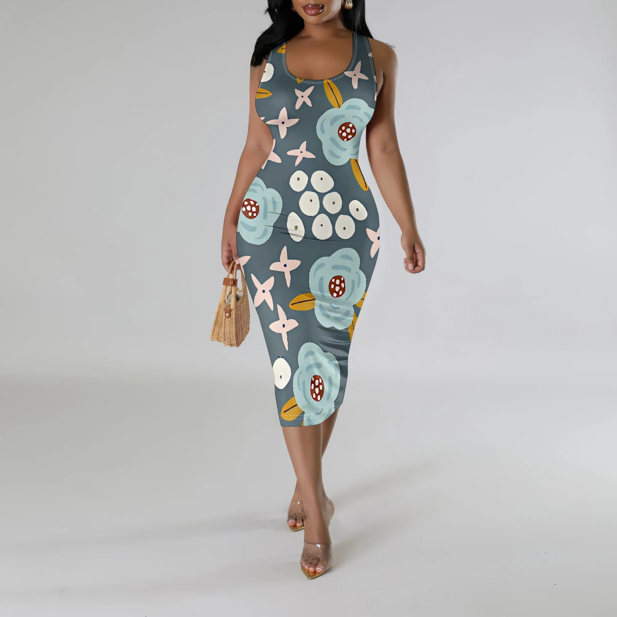 Summer Bodycon Midi Dress Sleeveless Floral Print Tank Dress for Women Casual Beach Outfit
Summer Bodycon Midi Dress Sleeveless Floral Print Tank Dress for Women Casual Beach Outfit