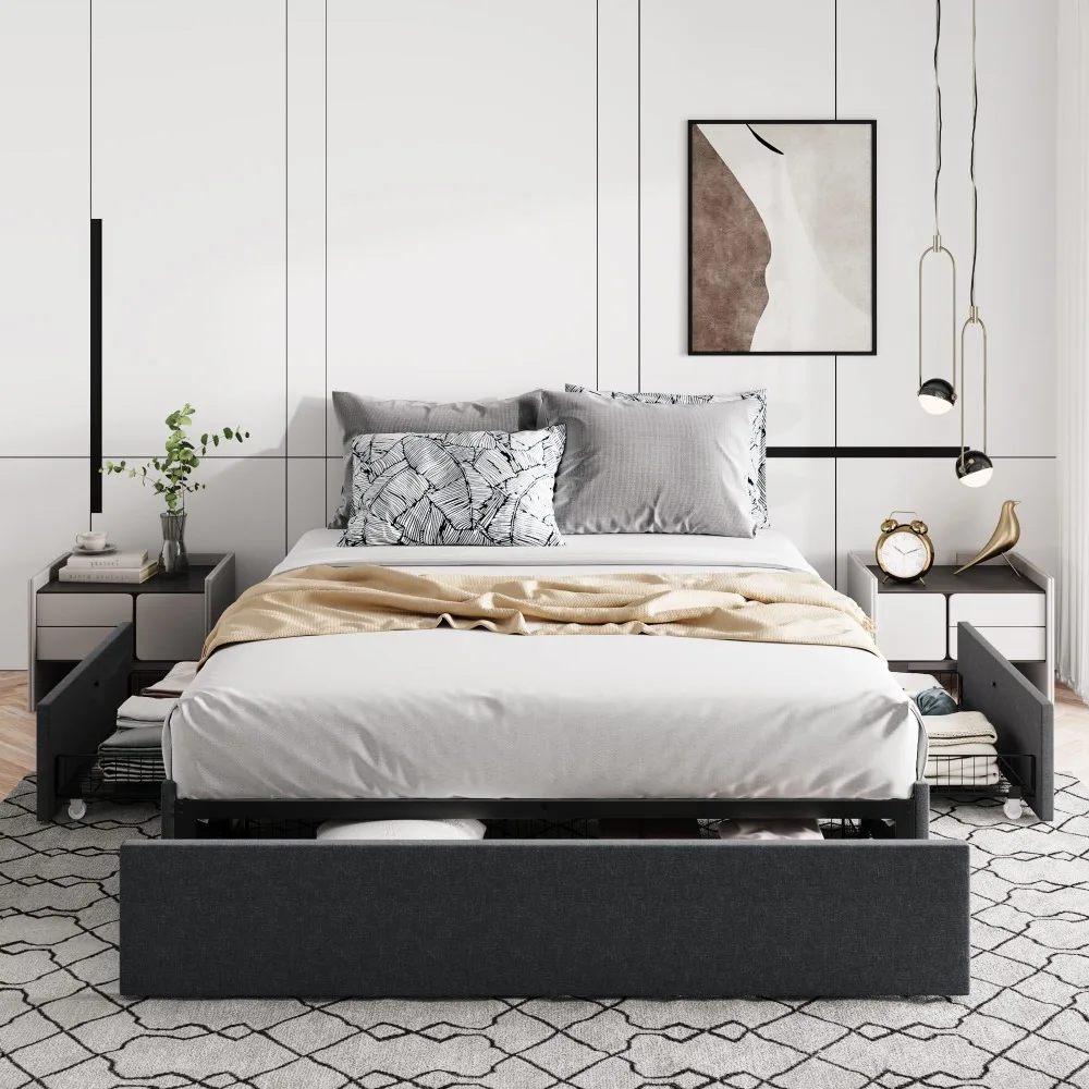 Platform Bed Frame with 3 Storage Drawers, Fabric Upholstered,Wooden Slats Support,No Box Spring Needed,Noise Free,Easy Assembly
Platform Bed Frame with 3 Storage Drawers, Fabric Upholstered,Wooden Slats Support,No Box Spring Needed,Noise Free,Easy Assembly