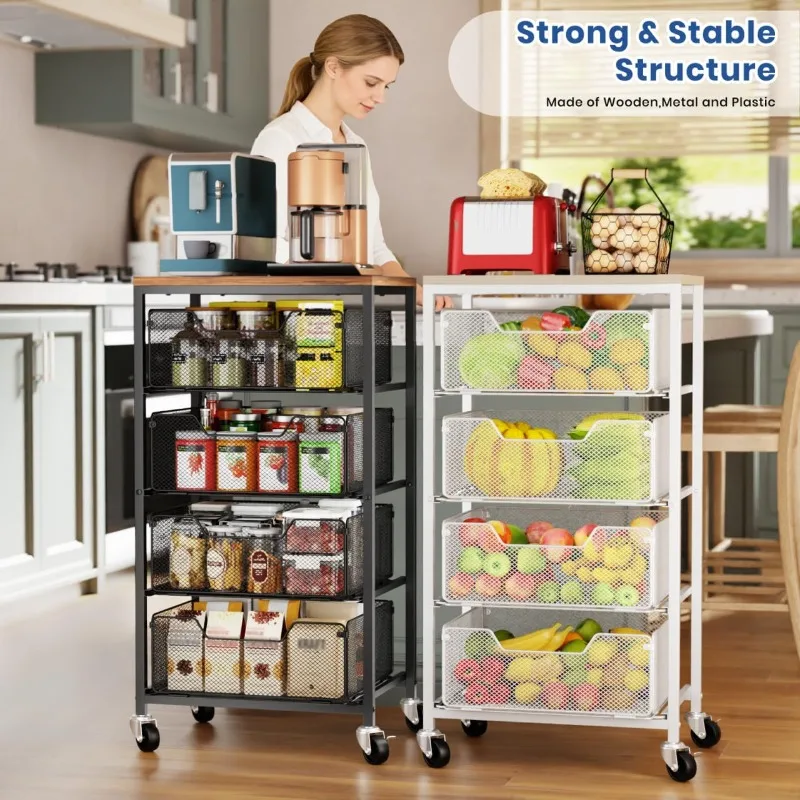 4 Tier Metal Rolling Utility Cart Organizer on Lockable Wheels with Wooden Top, Black Fruit Vegetable Storage Rack
4 Tier Metal Rolling Utility Cart Organizer on Lockable Wheels with Wooden Top, Black Fruit Vegetable Storage Rack