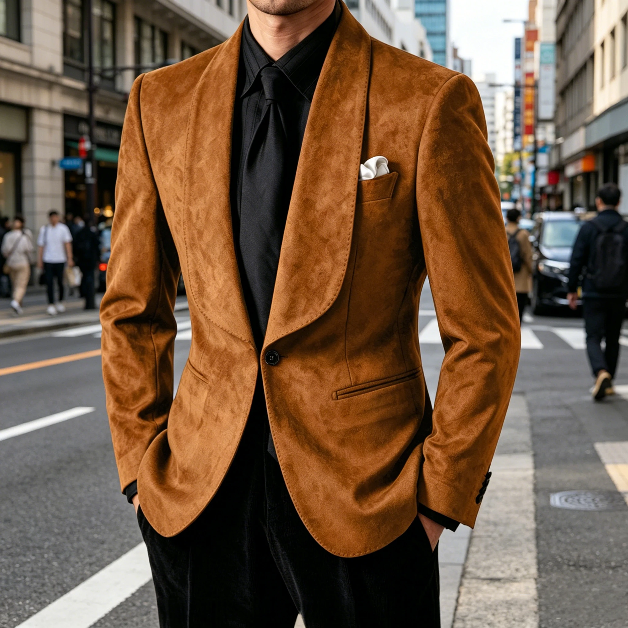 Vintage Men's Suede Blazer Shawl Lapel Slim Fit Velvet Suit Jacket Formal Business Casual Sport Coat Wedding Party Streetwear
Vintage Men's Suede Blazer Shawl Lapel Slim Fit Velvet Suit Jacket Formal Business Casual Sport Coat Wedding Party Streetwear