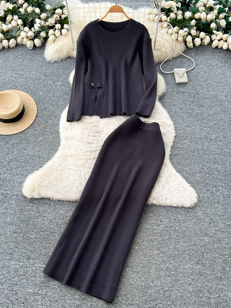Chic Loose Knitted Long Sve round Ne High Waist Bodycon Skirt Set Casual Comfortable Autumn Faion for Women
Chic Loose Knitted Long Sve round Ne High Waist Bodycon Skirt Set Casual Comfortable Autumn Faion for Women