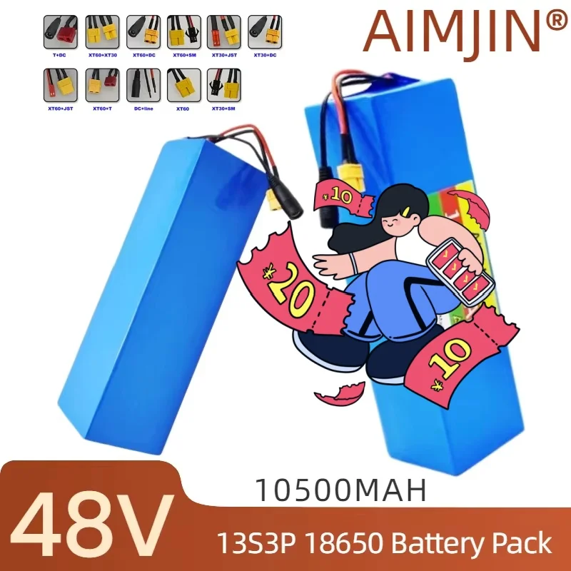 48V E-Bike 13S3P Battery Pack 10.5Ah 18650 Rechargeable Lithium for Electric Scooter Bicycle 1000W BMS + 54.6V Charger
48V E-Bike 13S3P Battery Pack 10.5Ah 18650 Rechargeable Lithium for Electric Scooter Bicycle 1000W BMS + 54.6V Charger