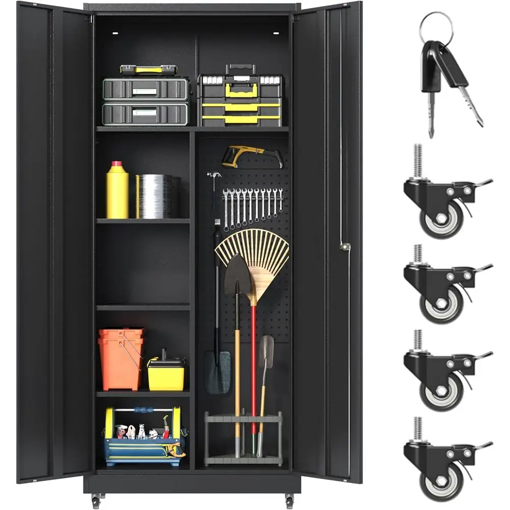 71 Tall Rolling Lockable Broom Closet Cabinet with Adjustable Shelves for Workshops and Warehouses
71 Tall Rolling Lockable Broom Closet Cabinet with Adjustable Shelves for Workshops and Warehouses