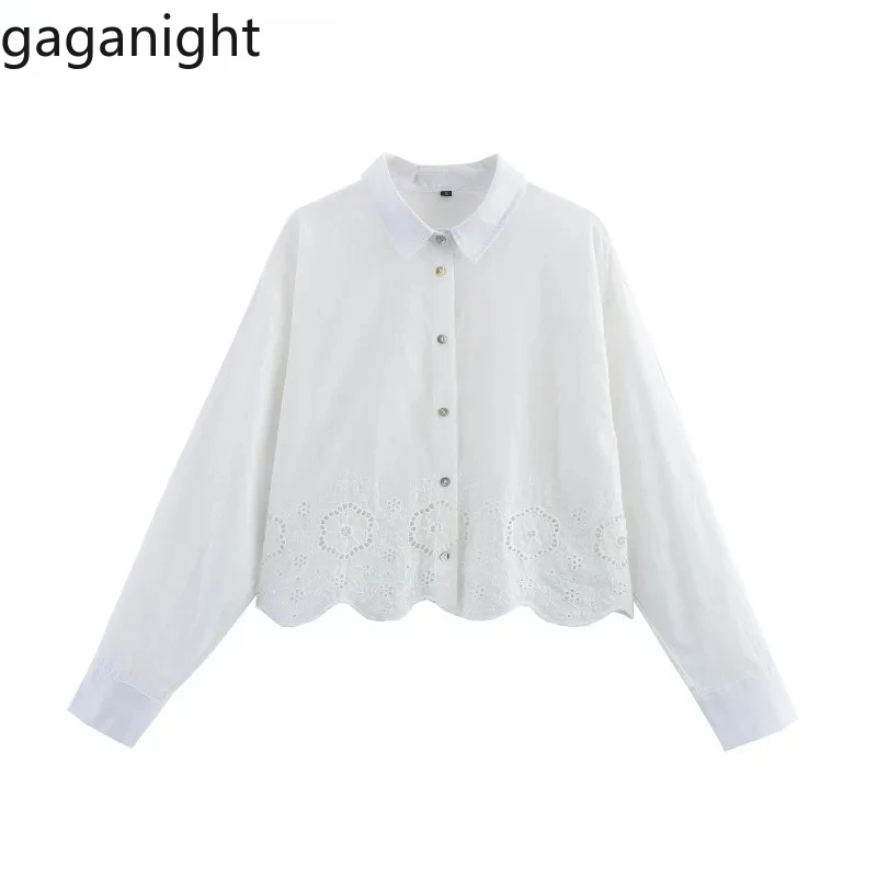 Gaganight Women Shirts Hollow Out Embroidery Turn Down Collar Crop Tops Chic Elegant Office Lady Blouse Fashion Temperament
Gaganight Women Shirts Hollow Out Embroidery Turn Down Collar Crop Tops Chic Elegant Office Lady Blouse Fashion Temperament