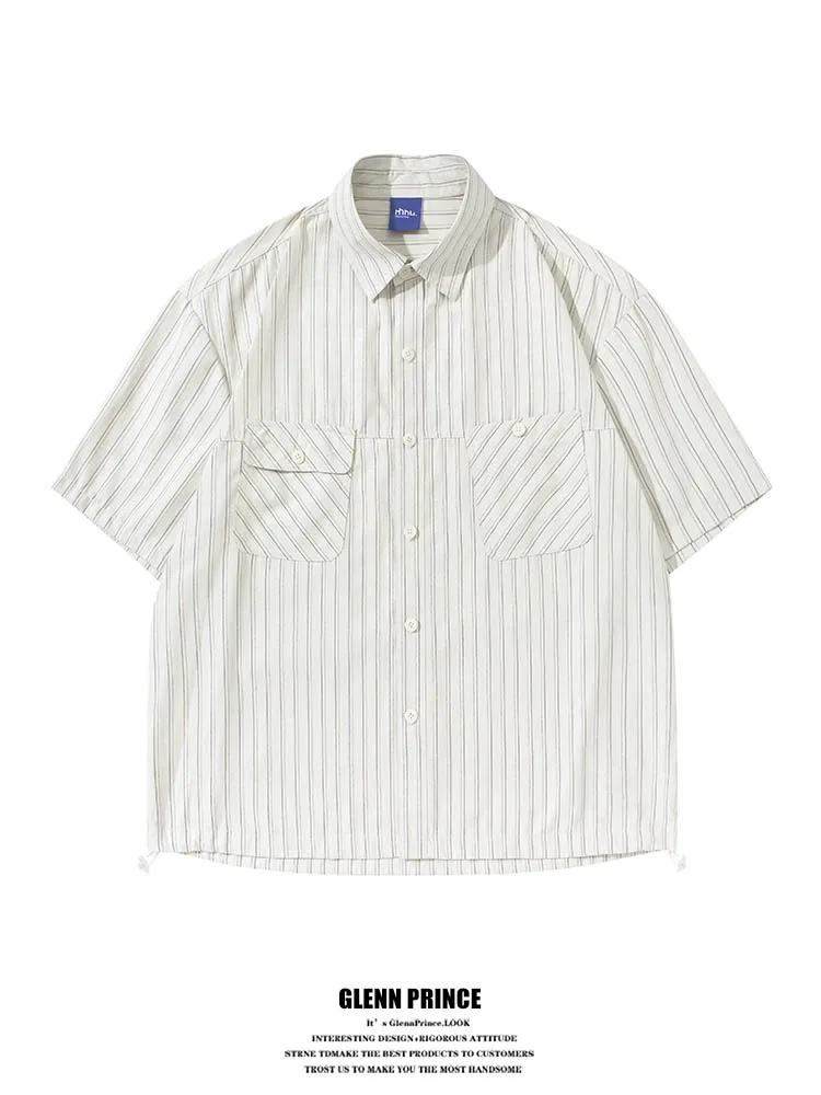 Korean Style Men's Workwear Shirt Summer Design Loose Fit Short Sleeve Drawstring Hem Vertical Stripes Casual Breathable Cott...
Korean Style Men's Workwear Shirt Summer Design Loose Fit Short Sleeve Drawstring Hem Vertical Stripes Casual Breathable Cott...