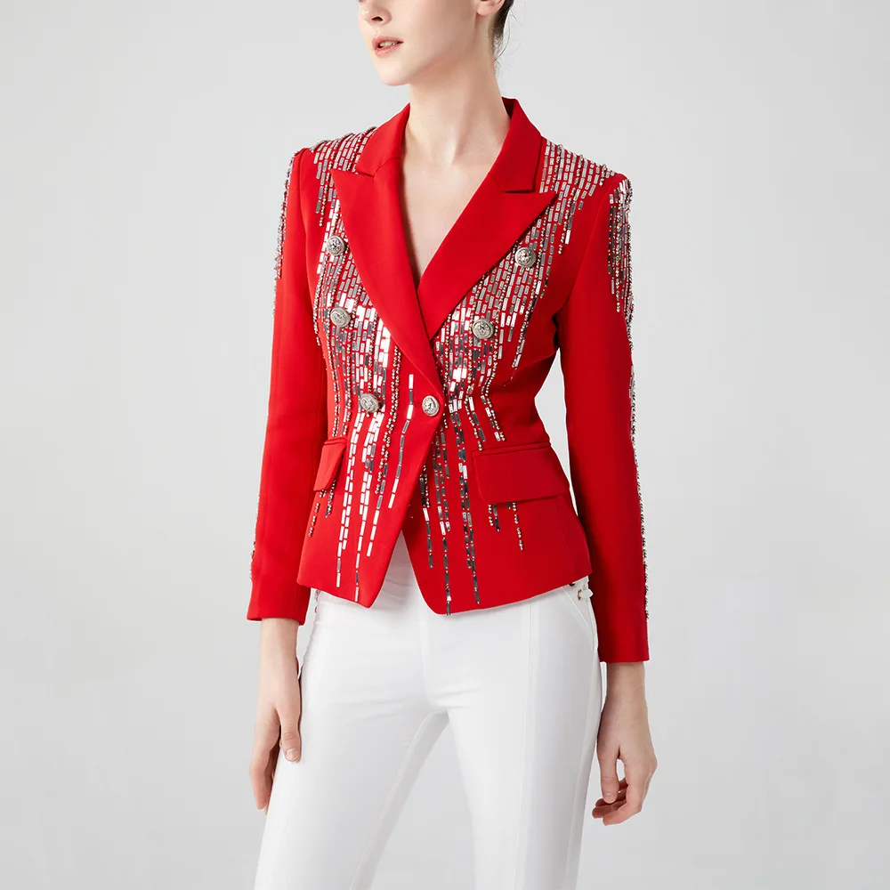 Christmas New Year Red high quality light luxury heavy metal beaded double breasted slimming suit jacket
Christmas New Year Red high quality light luxury heavy metal beaded double breasted slimming suit jacket