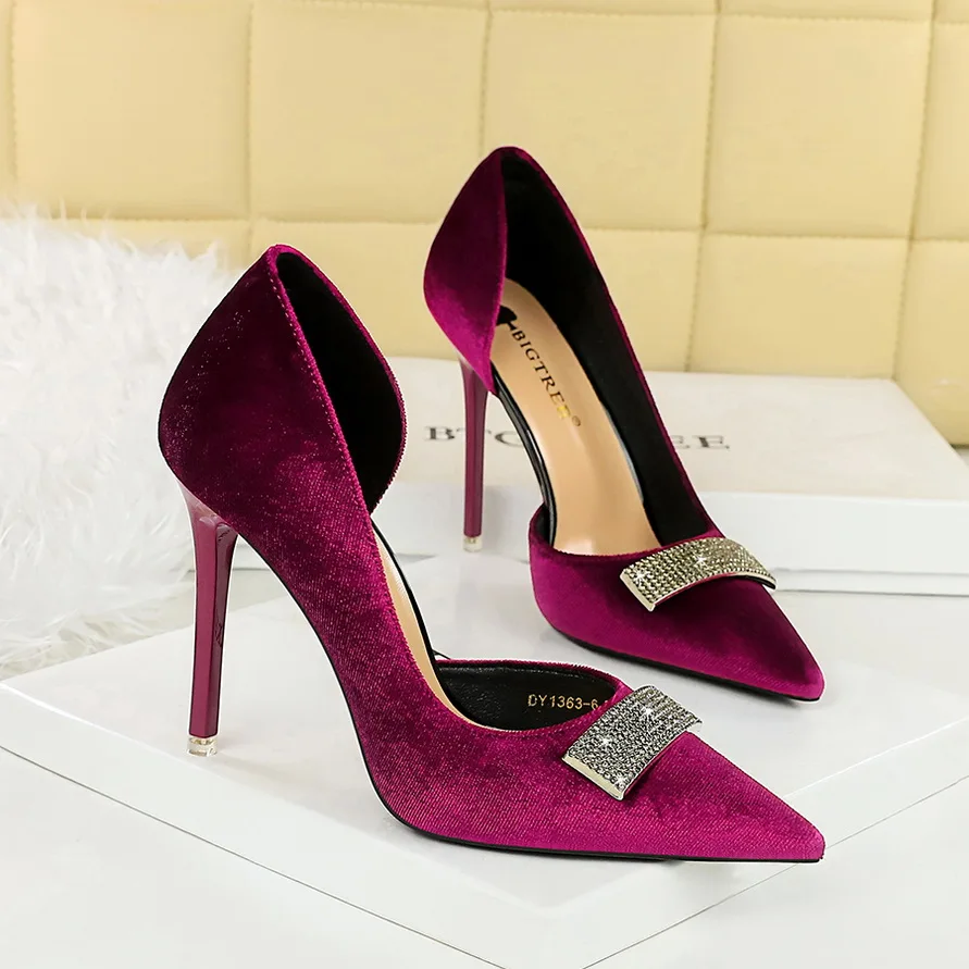 BIGTREE Rhinestone Square Button Velvet High Heels Dance Party Women's Pumps Stiletto 10cm Dark Green Pink Elegant Lady Shoes
BIGTREE Rhinestone Square Button Velvet High Heels Dance Party Women's Pumps Stiletto 10cm Dark Green Pink Elegant Lady Shoes