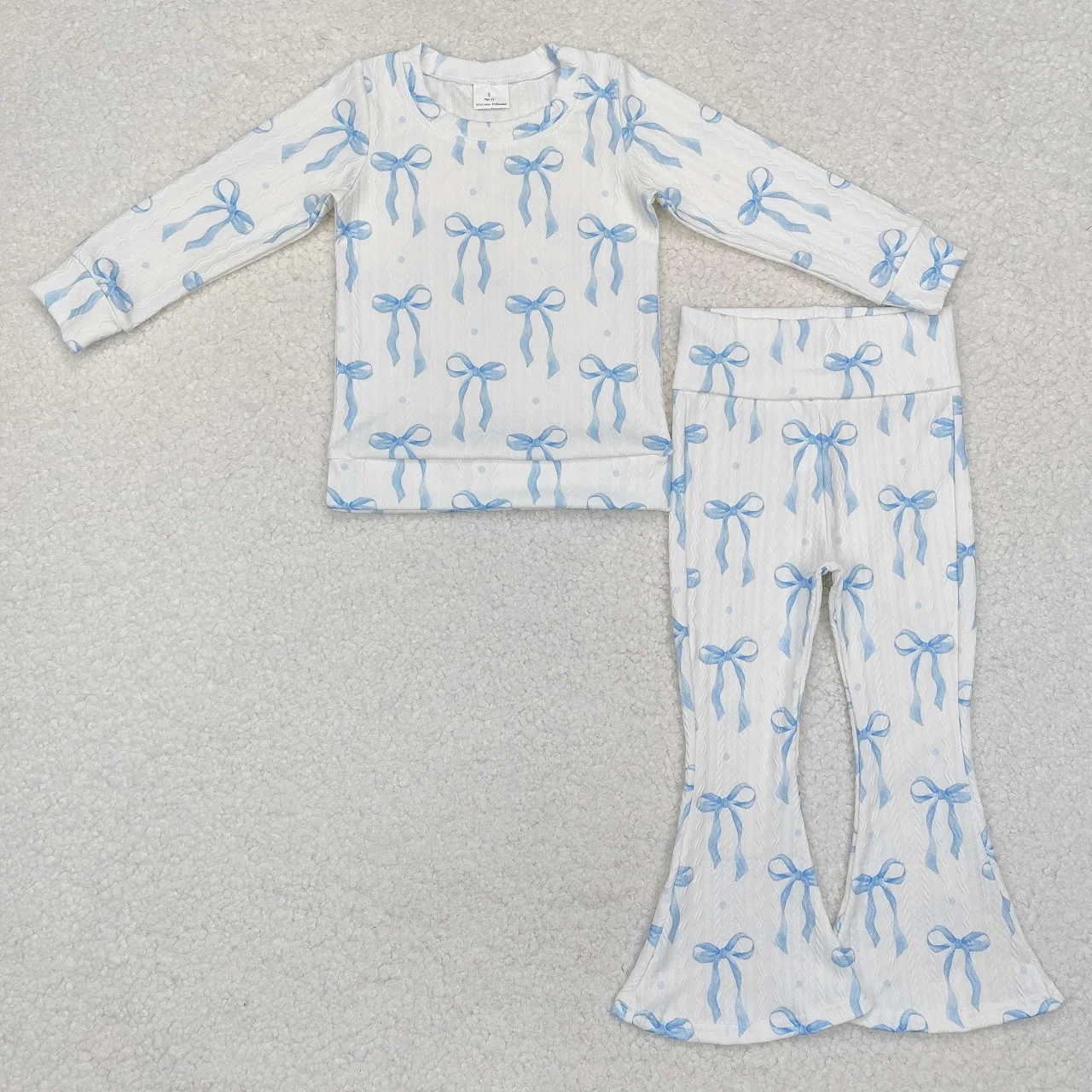 Wholesale Children Long Sleeves Kids Toddler Blue Bows Sleepwear Outfit Infant Shirt Bell Pants Spring Fall Clothing Pajamas Set
Wholesale Children Long Sleeves Kids Toddler Blue Bows Sleepwear Outfit Infant Shirt Bell Pants Spring Fall Clothing Pajamas Set