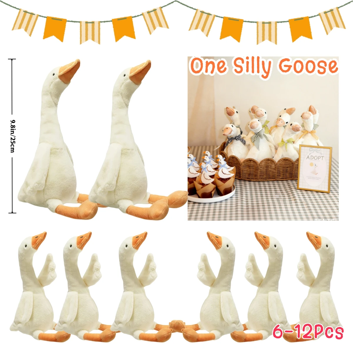 6-12PCS One Silly Goose Party Favors 9.8IN Goose Stuffed Animal Plush Toy for Birthday Decoration Baby Shower Party Gifts
6-12PCS One Silly Goose Party Favors 9.8IN Goose Stuffed Animal Plush Toy for Birthday Decoration Baby Shower Party Gifts
