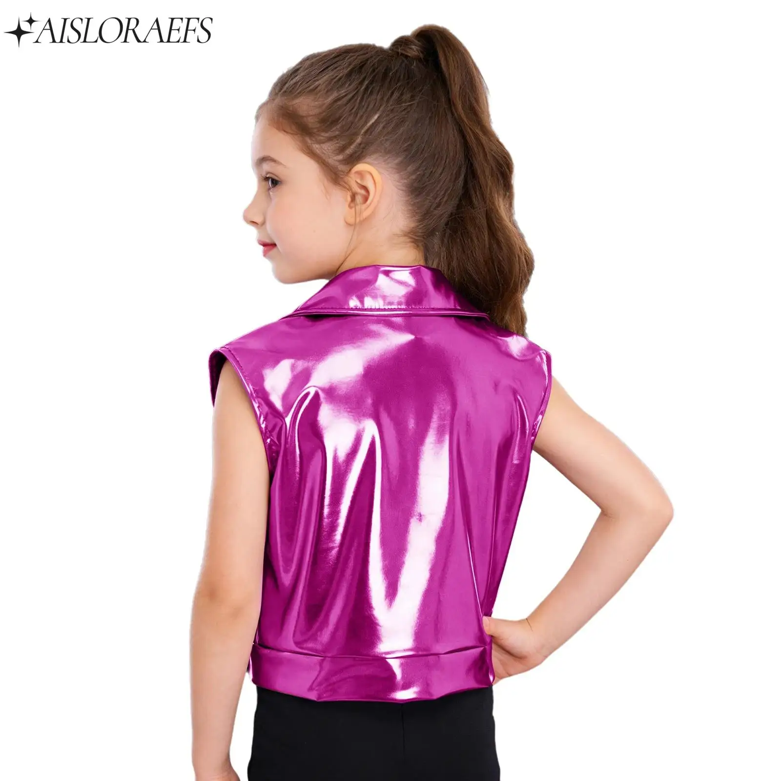 Kids Girls Metallic Zipper Sleeveless Vest Set Modern Dance Outerwear Hip Hop Jazz Costume For Musical Party Stage Performance
Kids Girls Metallic Zipper Sleeveless Vest Set Modern Dance Outerwear Hip Hop Jazz Costume For Musical Party Stage Performance