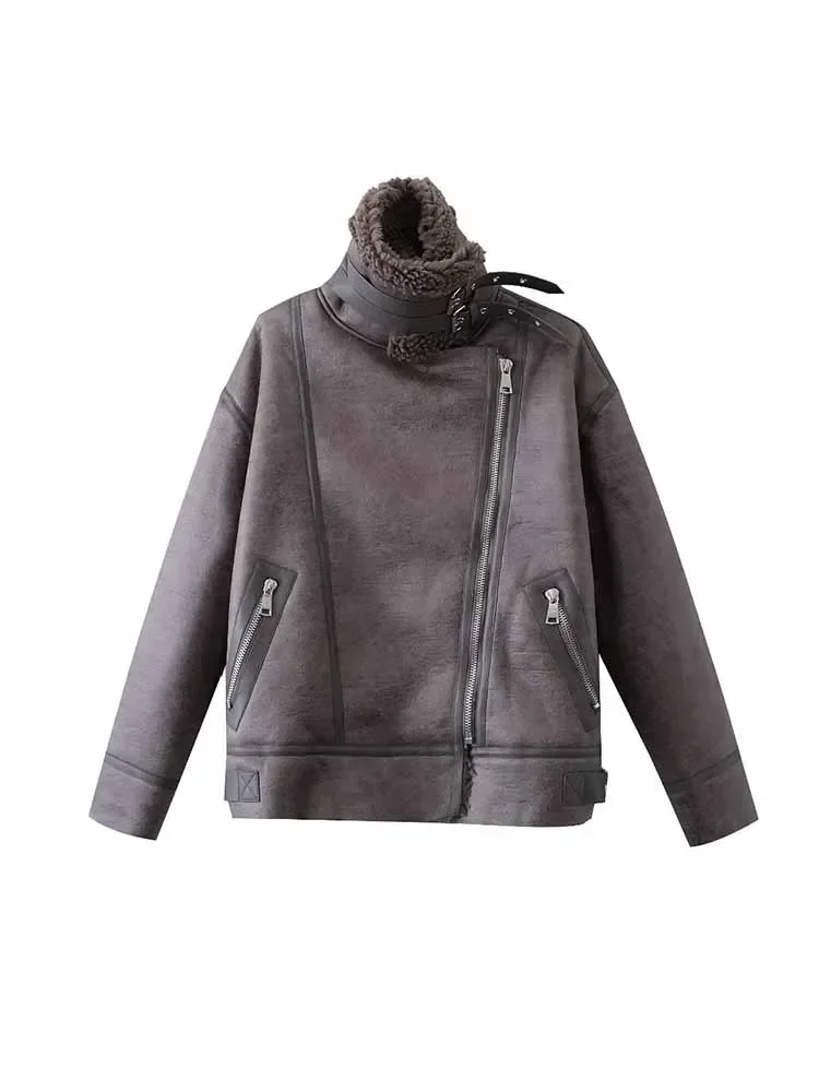 Women's new fashion belt decoration casual heavy industry Fur Faux Leather jacket retro long sleeved zipper Female Coat chic top
Women's new fashion belt decoration casual heavy industry Fur Faux Leather jacket retro long sleeved zipper Female Coat chic top