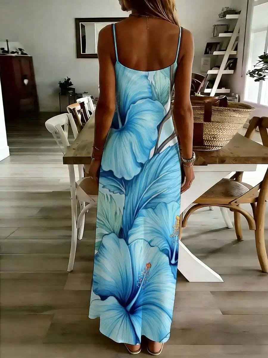 Blue Floral Print Sleeveless Maxi Dress For Women Summer Beach Vacation Casual Leisure Wear
Blue Floral Print Sleeveless Maxi Dress For Women Summer Beach Vacation Casual Leisure Wear
