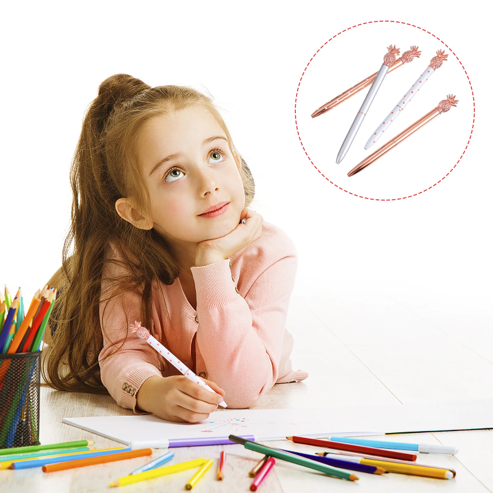 4 шт. металлические шариковые ручки с милым узором ананаса, свободные струящиеся чернила, удобная ручка, без прыжков, письмо, идеально подходит для канцелярских товаров, подарка
4 шт. металлические шариковые ручки с милым узором ананаса, свободные струящиеся чернила, удобная ручка, без прыжков, письмо, идеально подходит для канцелярских товаров, подарка